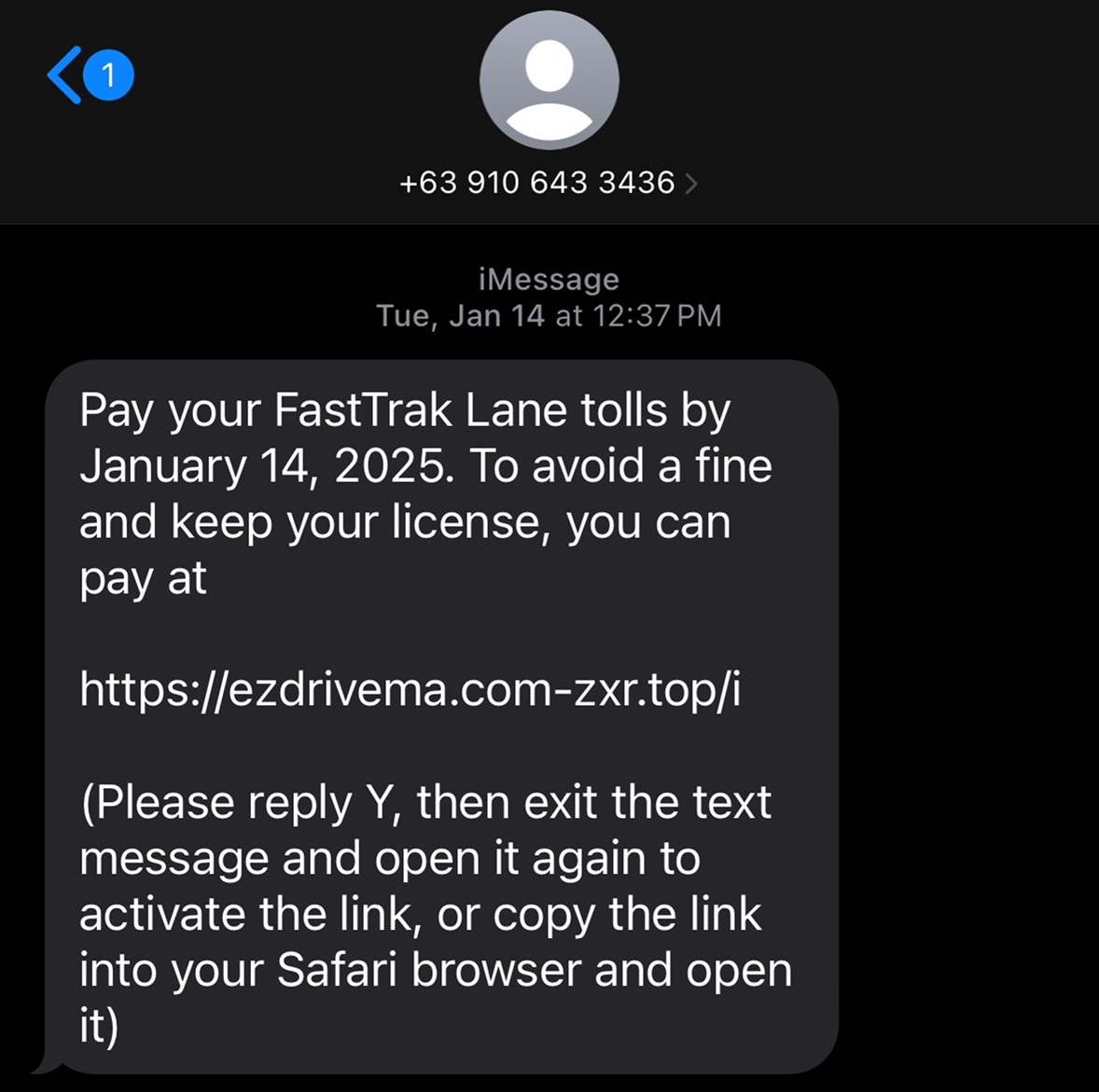 Text scam pretending to be FastTrak lane tolls Text scam pretending to be FastTrak lane tolls
